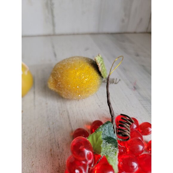Fruit vintage grape pear mouse lemon unique ornament Xmas set - Picture 5 of 9